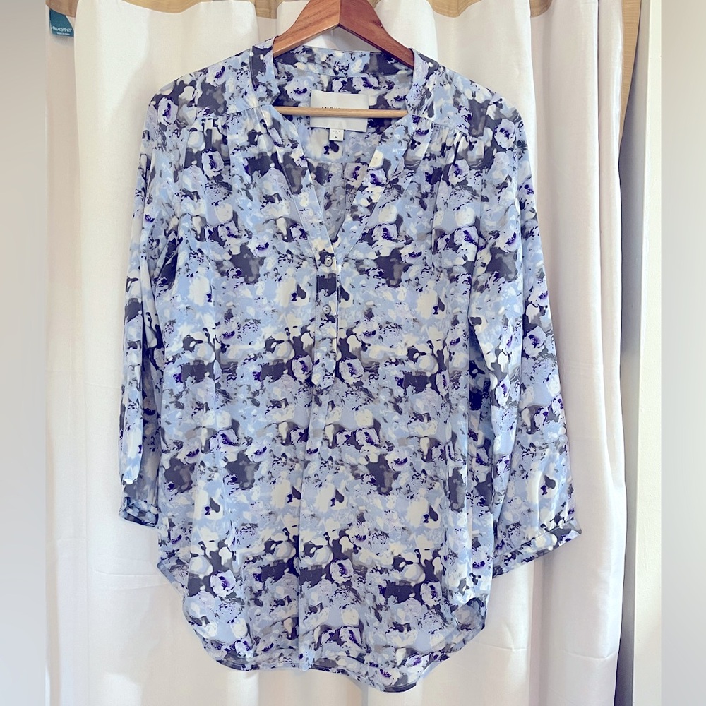 Amour Vert Abstract Floral Silk Blouse | L